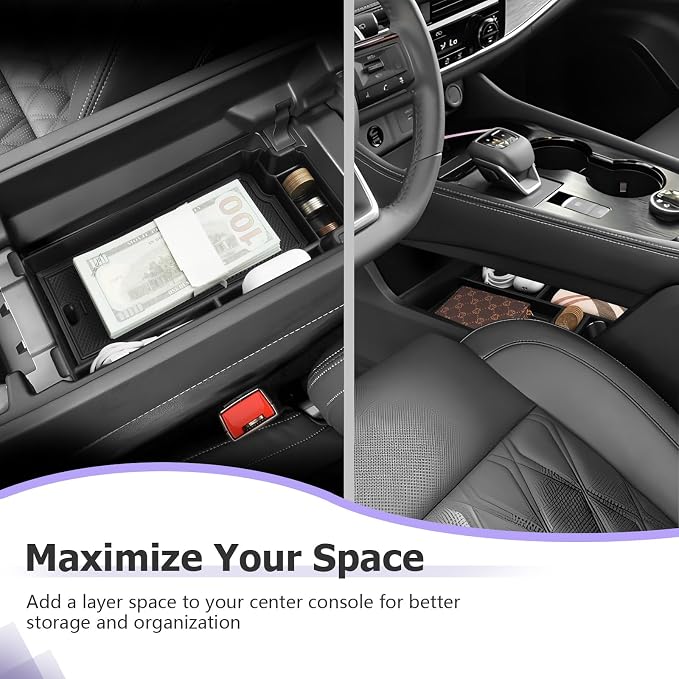 LUWU 2025 2026 Rogue Accessories for 2021 2022 2023 2024 2025 2026 Rogue Lower Center Console Tray Storage Box, Center Console Organizer Armrest Storage Box Black-trim 2-Pack