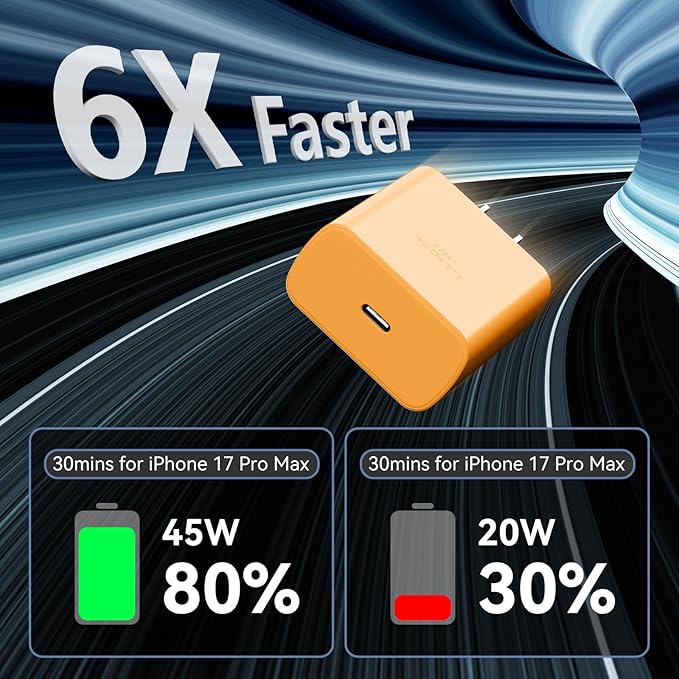 45W Super Fast USB C Charger for iPhone 17 16 Pro Max Charger, 10FT Long iPhone Chargers Fast Charging Cord Cable for iPhone 17 16 Pro Max/17 16 Pro/16 Plus,15 Pro Max/15, Android Phone-Orange