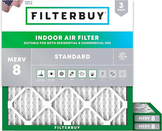 Filterbuy 10x10x1 Air Filter MERV 8 Essential Dust & Allergy Defense (3-Pack), Electrostatic Pleated HVAC AC Furnace Filters Replacement (Actual Size: 9.50 x 9.50 x 0.75)