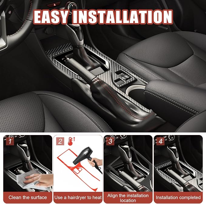 4PCS Real Carbon Fiber Gear Shift Panel Cover Trim Compatible with Subaru Impreza 2017-2023 / Crosstrek 2018-2023, Interior Decor Sticker Accessories