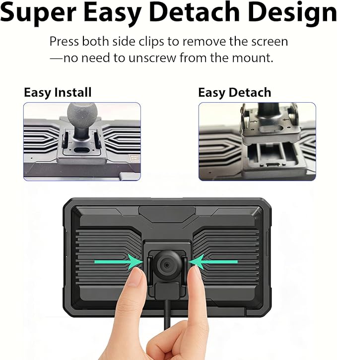 Sunweyer 5" Portable Motorcycle Touchscreen with Wireless CarPlay & Android Auto, TPMS, Wireless GPS Navigation, Dual Bluetooth, IP68 Waterproof, Easy Installation (W16)