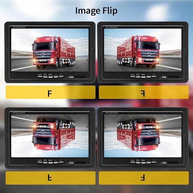 Dual Backup Camera Monitor System for Truck, RVs,-7 Inch LCD Screen with 2 Cameras, IP68 Waterproof, 18IR Night Vision, Rear View Camera 4-Pin Cable for Car, Trailer/Bus/Van/Caravan (12V-24V)