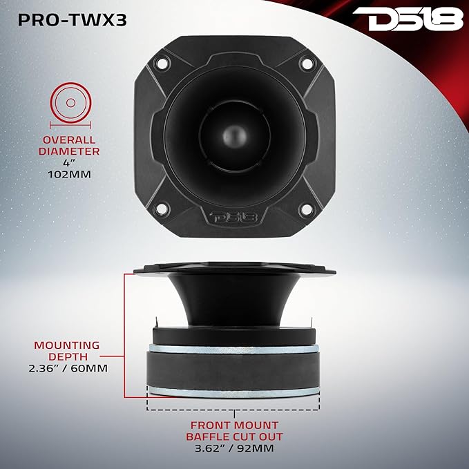 DS18 PRO-TWX3 4" Super Bullet Tweeter 480 Watts 1.5" Aluminum 4-Ohm Vc - PRO Tweeters are The Best in The Car Audio Pro Audio and Voceteo Market (1 Speaker)