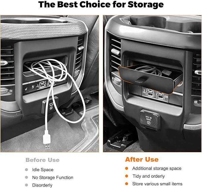 Center Console Cubby Organizer Fit for 2019-2026 Dodge Ram 1500 2500 3500 Insert Drawer Box Accessories Cubby Organizer Box ABS Plastic (3PCS)