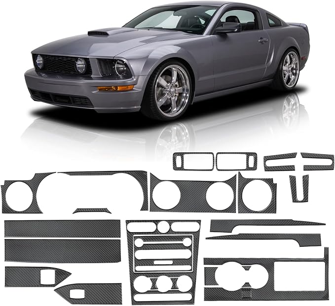 Real Carbon Fiber Interior Trim Kit Compatible with Ford Mustang 2005-2009, Interior Decor Sticker Accessories