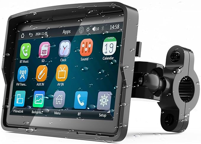 YZW Portable Wireless Motorcycle Apple Carplay & Android Auto, Motorcycle Carplay IP67 Waterproof GPS Navigation System, 5" Motorbike Touchscreen, Support Dual Bluetooth, EQ, Siri/Google Assistant