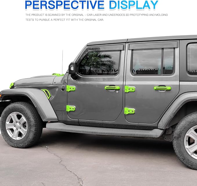 Barong for Jeep Wrangler JL JLU 2018-2025 Accessories Exterior Decoration Door Hinge Handle Engine Hood Hinge Hood Latch Wheel Eyebrow Side Air Outlet Rear Window Hinge Cover 26PCS Full Set(Green)