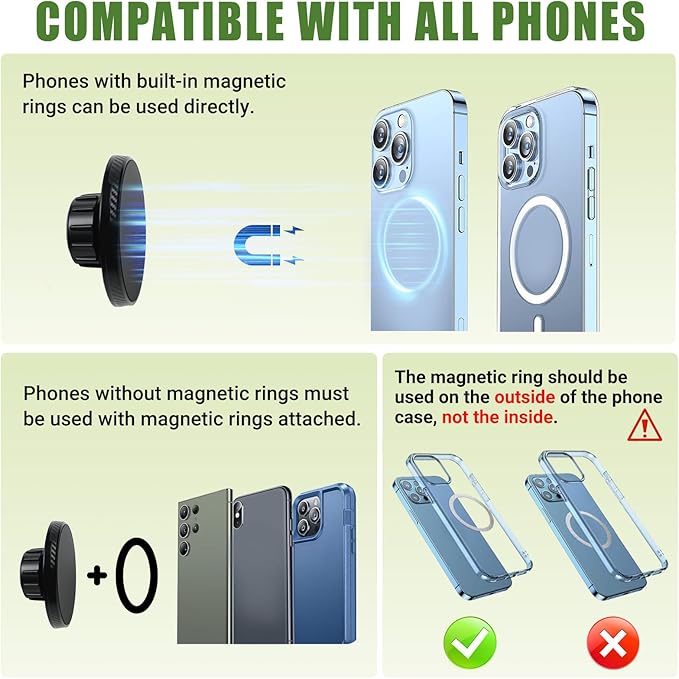 Magnetic Phone Mount Holder for 2018-2023 Jeep Wrangler JL JLU & 2020-2023 Gladiator JT Magnet Dash Cell Phone Cradles Adjustable Phone Stand Accessories for Jeep JL/JT(Not for 4XE/JK/2024+)