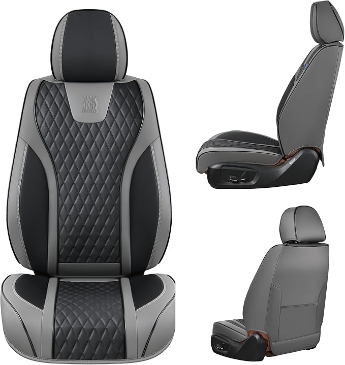 Doogo Leather Seat Covers, Automotive Seat Covers 2PCS,Waterproof Front Seat Cover for Cars, Luxury Leatherette Car Seat Cushion, Gray Seat Covers for Sedan SUV Pick-up Truck (Gray&Black,Front Pair)