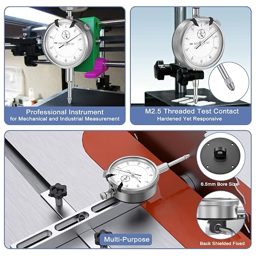 HDLNKAK Dial Indicator 0-1"/0.001" Dial Indicator with Case, Measuring Tool for Lathe, 3D Printing, Workshop, CNC Machine Tool, Table Saw