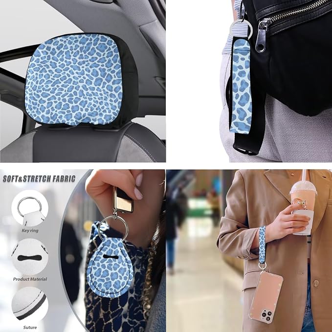 Blue Leopard 13 PCS Car Seat Cover Blue Leopard Spot Set Car Seat Cover Full Set Trucks Sedan SUV Seat Animal Skin Texture Belt Pads Steering Wheel Cover Car Accessories