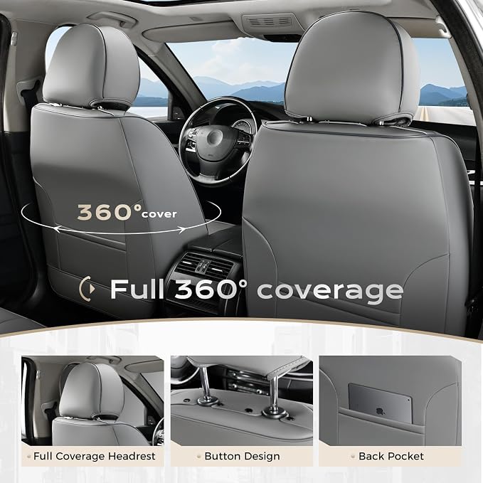 Coverado Seat Covers, Car Seat Covers Front Seats, Leather Seat Covers for Cars, Car Seat Protector Waterproof, Gray Car Seat Cushion, Front Carseat Cover Universal Fit for Most Cars Camo