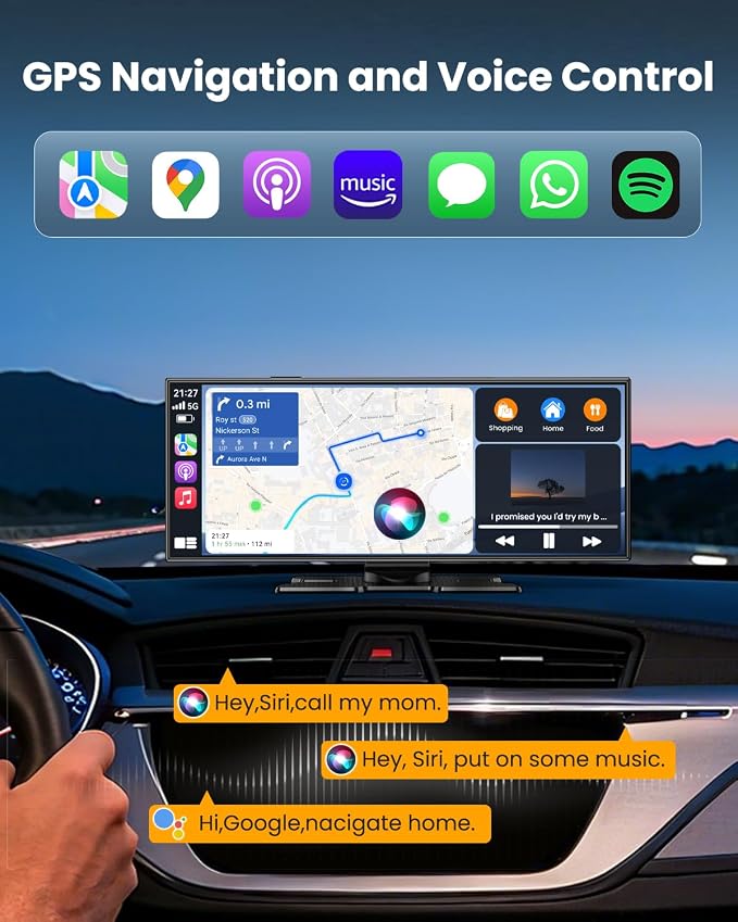11.5" Largest Wireless Carplay Screen for Car, Portable A pple Carplay & Android Auto Touch Screen, 4K Dash Cam/App Control/1080p Backup Camera/Mirror Link/Voice Control/GPS/Bluetooth,for All Vehicles