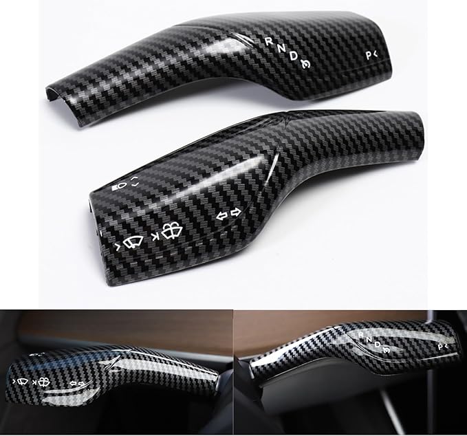 Steering Wheel Trim Cover with Gear Shift Cover for Tesla Model 3 Y Decorative Accessories 5Pcs(Glossy Carbon Fiber Pattren)
