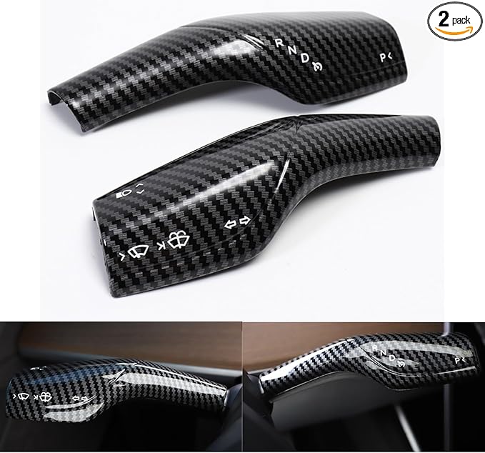 Fit Steering Wheel Column Cover for Tesla Model 3 Model Y, Gear Shift Cover Car Column Shift Knob Protection Cover Car Decor Interior 2pcs(Glossy Carbon Fiber Pattern)