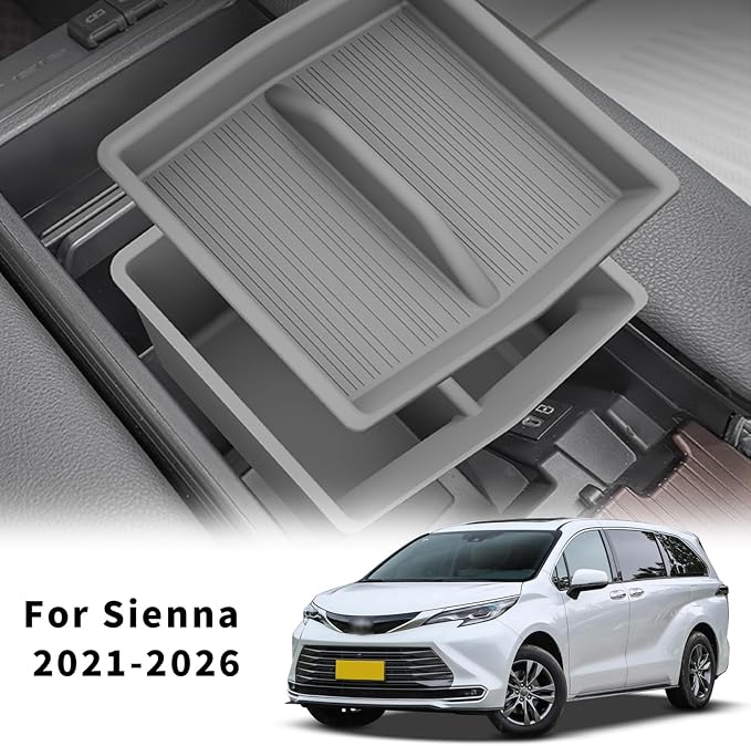 Center Console Organizer for Toyota Sienna 2021-2026, Armrest Box Secondary Tray Storage Silicone Armrest Box Insert Organizer (Gray)