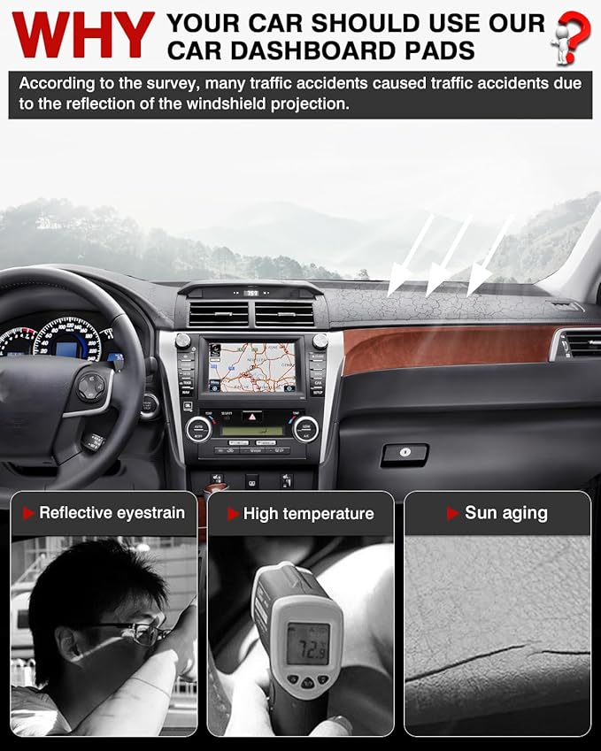 Autorder Dashboard Cover Mat for 2012-2017 Toyota Camry Accessories Dash Cover Flannel Dash Mat Sunshade Glare UV Rays Protector