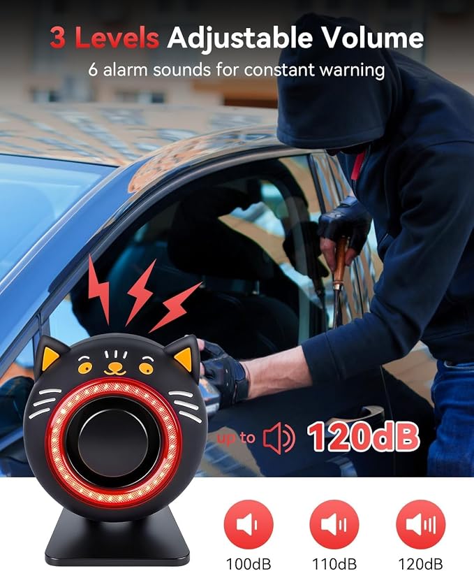 ELECTOP Anti Theft Car Device Bundle (Car Alarm System with Motion Sensor & Sound + Steering Wheel Lock) Car Alarm System for Auto Truck Van SUV