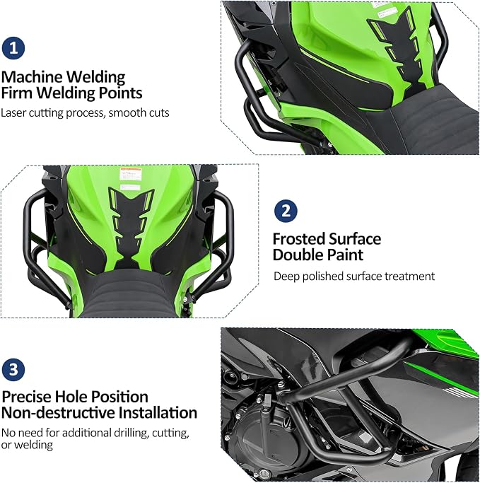 Highway Crash Bars Engine Guard Compatible with Ninja 500 2024-2025 Ninja400 2018-2025 Ninja250 2018-2021 Motorcycle Protection from Drops Accessories