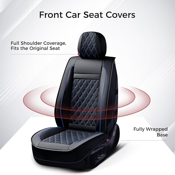 Huidasource Car Seat Covers, Car Seat Protector 5 Seats, Full-Cover Leather Car Seat Cushion Waterproof, Airbag Compatible, Universal Fit for Most Cars,Vans,Trucks, SUVs (Full Set/Black&Blue)