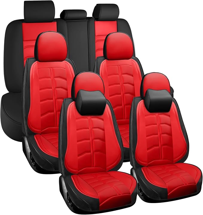 Car Seat Cover 7 Seats for Toyota Highlander 2001-2026, Durable Wear Resistant Waterproof Seat Cover, Breathable No Odor Premium Leather Vehicle Interior Accessories.(7 Luxury,Red)