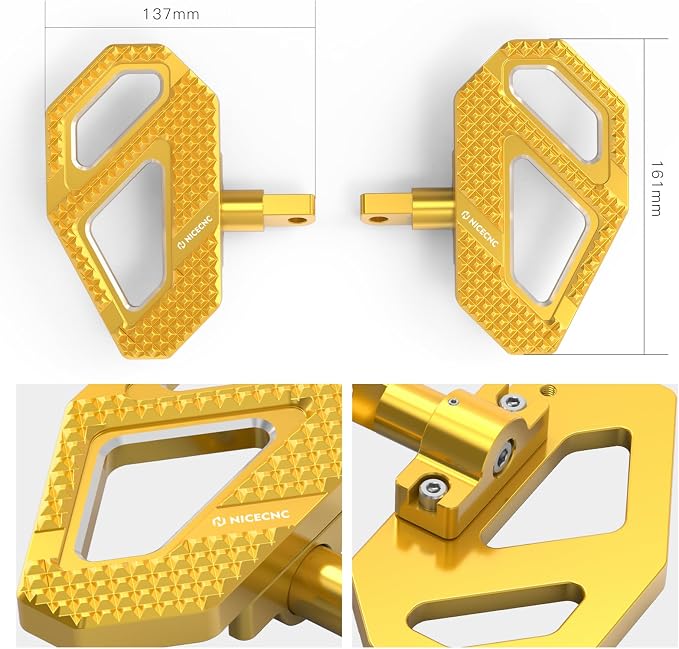 NICECNC Gold Rear Enlarged Passenger Footboard Aluminum Foot Pegs Compatible with Harley Road King Special FLHRXS 2017-2024, Replacement for 50208-04, See Fitments