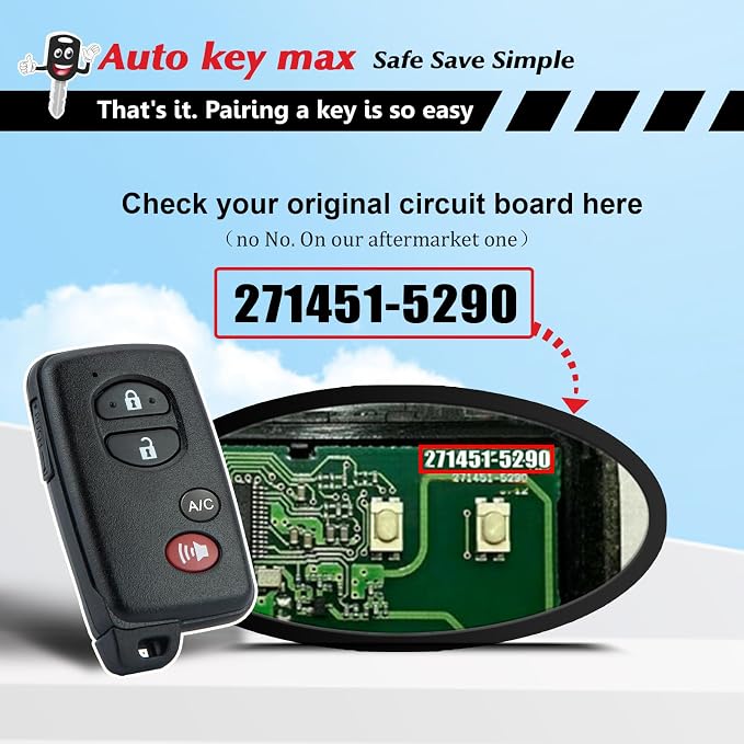 Programmable Keyfob, Replacement Car Keys Fob and DIY Programmer Kit for 2010-2015 Toyota Prius Venza 4Runner Smart Remote HYQ14ACX 271451-5290