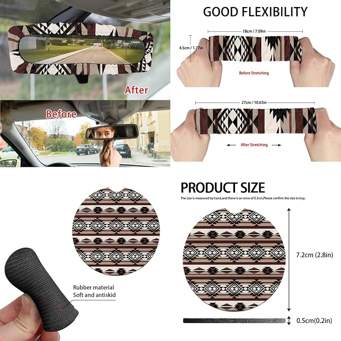 Southwest Aztec Native Tribal Car Seat Covers Set of 15 with Universal Steering Wheel Cover, Rearview Mirror Cover, Car Trash Can, Seatbelt Pads, Cup Holder Coasters, Keychains