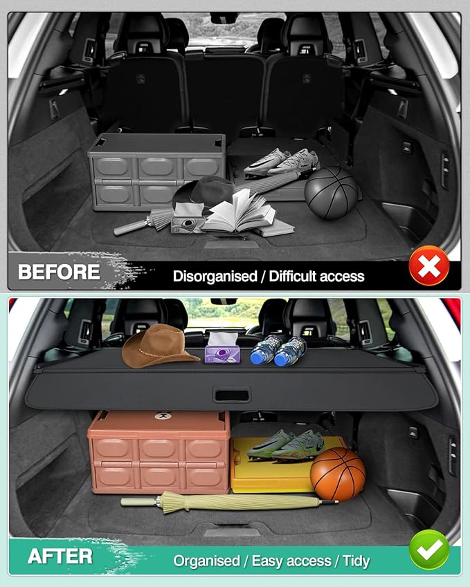 Powerty Cargo Cover for 2016-2024 2025 Volvo XC90 Accessories Trunk Cover Retractable Trunk Shielding Shade Cargo Luggage Cover Black