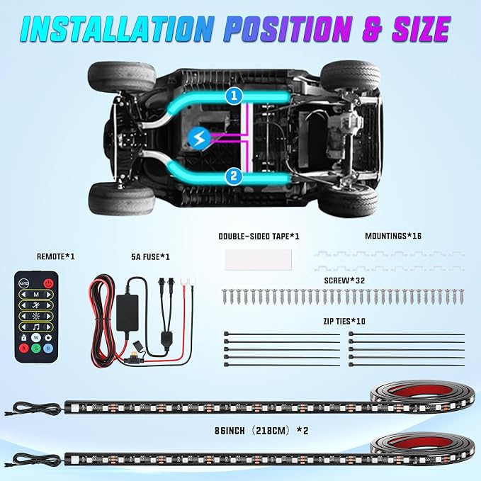 Nilight 2PCS Golf Cart Underglow LED Light Strip Dream Color Multi-Mode Neon Accent Lighting Kit APP and Remote Control Sound Active Music Sync IP67 Waterproof 12V-66V Input for EZGO Yamaha Club Car