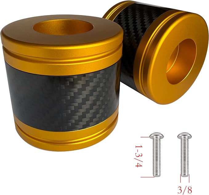 Motorcycle front and rear crash bar decorative wheels, engine crash bar sliders, and saddlebag crash bar decorative covers, CNC machined with embedded carbon fiber accents. (golden)