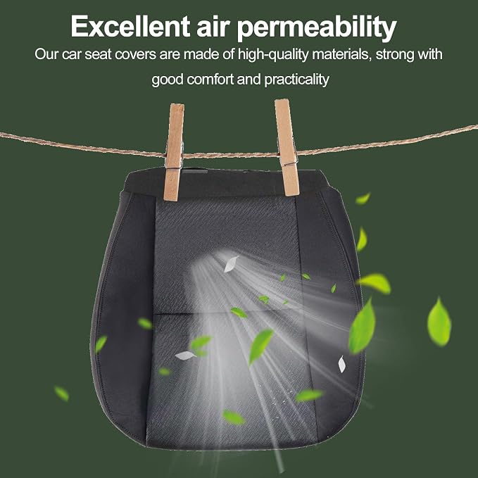 FZJDSD Black Driver & Passenger Side Bottom & Top Lean Back Cloth Seat Covers Compatible with Chevy Silverado Tahoe Suburban Avalanche GMC Sierra Yukon 2007 2008 2009 2010 2011 2012 2013 2014
