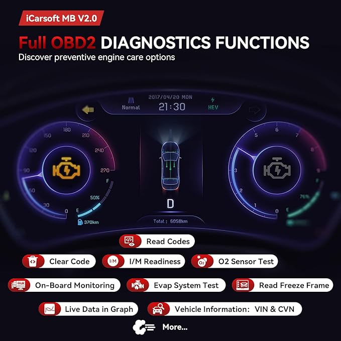 iCarsoft MB V2.0 for Mercedes Benz OBD2 Scanner, Full System Diagnostic Scan Tool, 8 Resets Auto VIN, Oil/SAS/EPB/ETC/DP-F/BLD/INJ/SAS/TPMS, Free Update, Automotive Code Reader with Battery Test