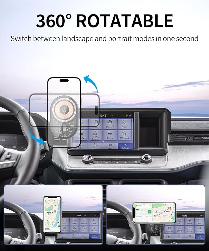 Wireless Charging Car Phone Holder for Ford Maverick 2022-2024, 8" Screen Fixed Clip, 360° Rotation Car Phone Mount Compatible with MagSafe