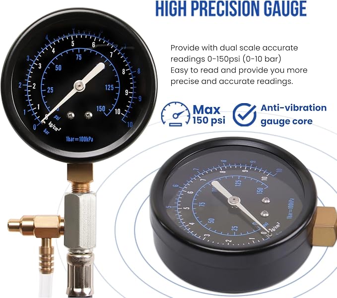 Lichamp Automotive Fuel Pressure Test Kit, Fuel Pump & Rail Diagnostic Gauge with Adapters, Hose, for Car/Truck/Motorcycle