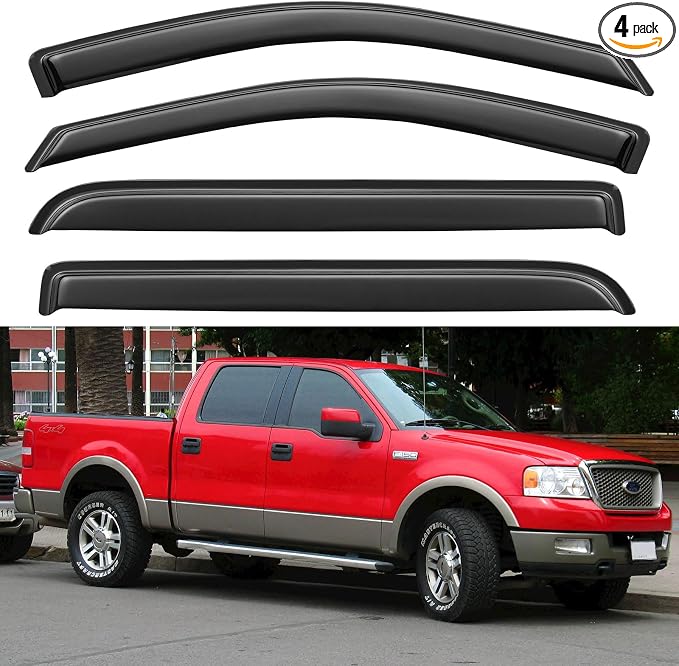 Window Visors Rain Guards for 2004 2005 2006 2007 2008 Ford F150 SuperCrew, Out-Channel Window Vent Wind Deflectors Visors Shades for 06 07 08 Lincoln Mark LT