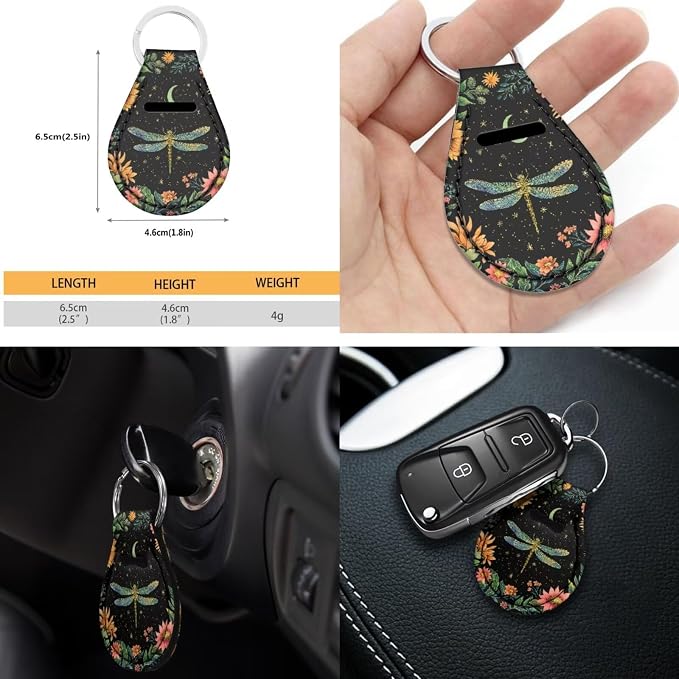 POLERO Starry Night Dragonfly Car Seat Covers for Women Aesthetic Car Interior Accessories Floral Auto Steering Wheel Cover Set 11Pcs