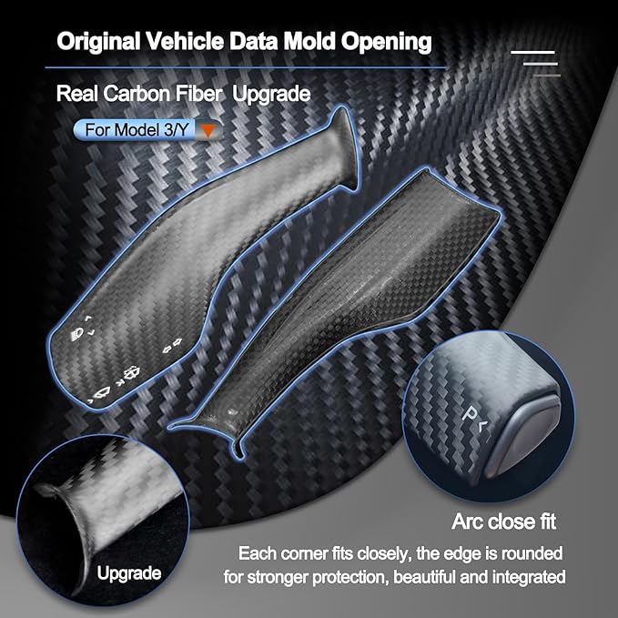 Carbar Column Gear Shift Cover for Tesla Model 3 Model Y Accessories Real Carbon Fiber Shift Lever Wrap Column Shift Paddle Interior Gear Lever (2Pcs Matte Carbon Fiber B Style)
