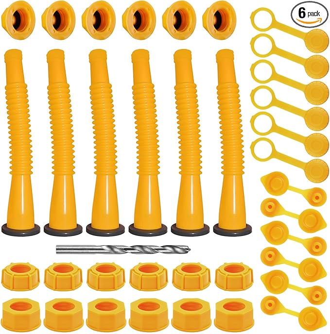 Gas Can Spout Replacement Kit, Gas Can Nozzle Replacement (6 Kit-Yellow) All gaskets are installed and ready to use upon receipt. For 1/2/5/10 gallon gas can. Easy and convenient to use