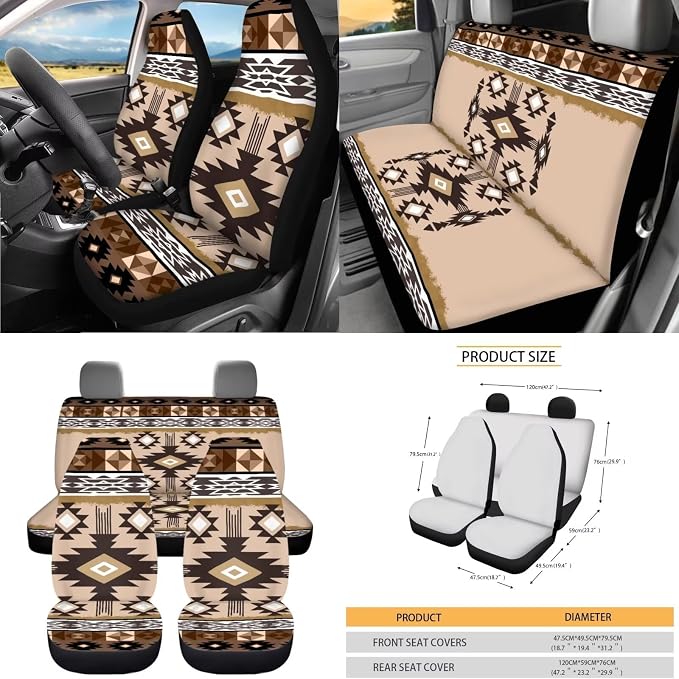 XYZCANDO Aztec Tribe Car Interior Sets 15 PCS Car Seat Cover Set Steering Wheel Cover Storage Box Garbage Bag Seat Belt Pads Cover Car Rear View Mirror Cover Coasters Keychain for Sedans Van SUV