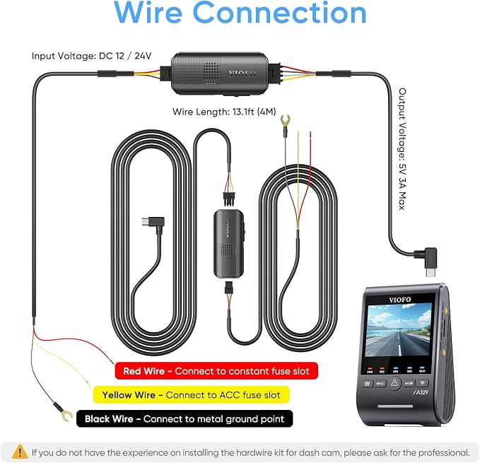 VIOFO Type-C HK6 Acc Hardwire Kit with 8PCS Full Set Circuit Fuse Tap for A329S Series/ A119M Pro, Support Hybrid Parking Mode, Automatic Voltage Display, Low Power Consumption