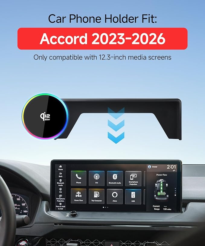 Qi2.2 Max 25W Fast Wireless Car Charger Phone Holder for 2023-2026 Honda Accord/Hybrid 12.3-Inch Screen, Magnetic Phone Mount Compatible with MagSafe