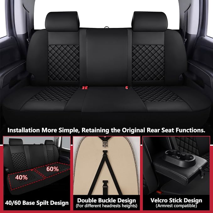 Silverado Seat Covers 2019-2026 Full Set, Truck Interior Sets Custom Fit for Chevy Chevrolet Silverado GMC Sierra 1500/2500/3500HD Crew/Double/Extended Cab with Lumbar Support, Black