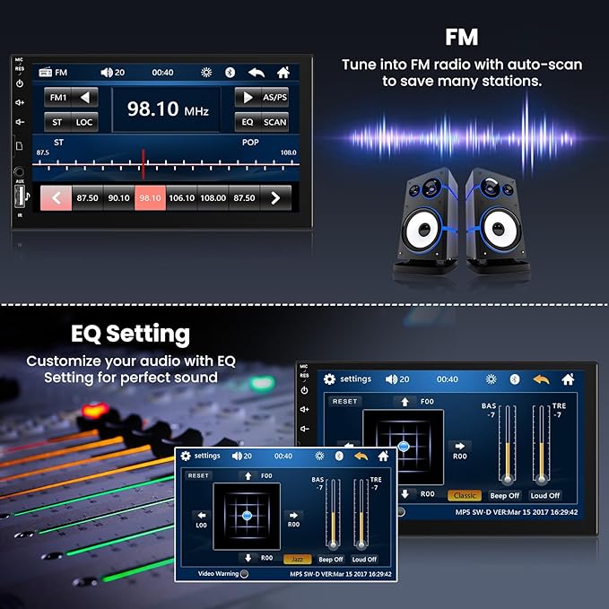 [Upgrade] Single Din Car Stereo with Bluetooth,7 Inch Touch Screen 1 Din Car Radio with FM Radio EQ Mirror Link SWC USB/TF/Aux-in Ports+Backup Camera