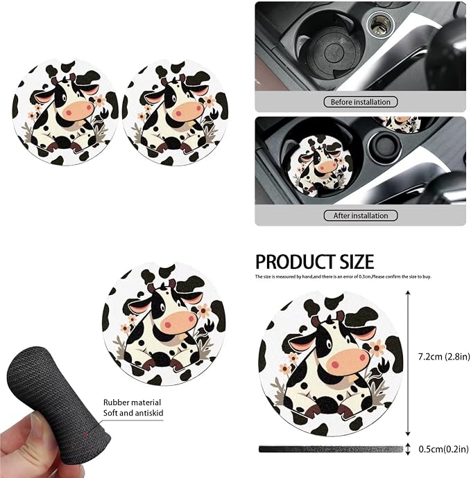 Farmhouse Cow Car Seat Covers Set of 13, Countryside Dairy Cows Vehicle Headrest Cover Cup Holder Coaster, Cartoon Cattle Spot Auto Seat Covers Armrest Cover