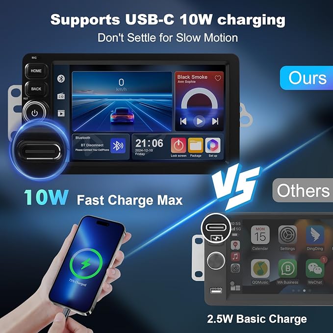 2+64G Android 14 Double Din Car Stereo for Chevrolet Silverado Impala Tahoe GMC Sierra Yukon Hummer H2 with 7 Inch IPS Touchscreen Radio Built-in Wireless Carplay/Android Auto/Bluetooth/FM/AUX/SWC