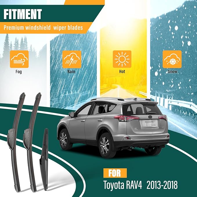 Windshield Wiper Blades Replacement for Toyota RAV4 2013 2014 2015 2016 2017 2018 Original Factory Quality Front Rear Wiper Blade Set - 26" 16" 10" (Set of 3)
