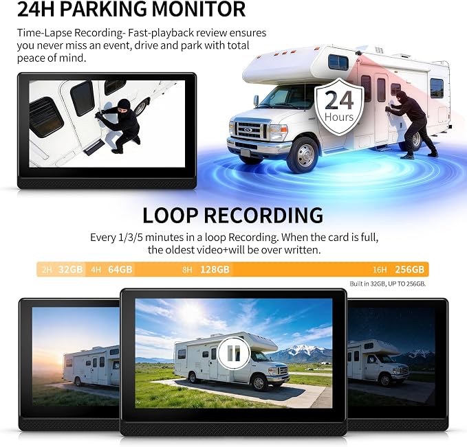 Fookoo 1080P AHD Wired Backup Camera System, 7" Touchscreen Monitor Blind Spot Detection 10G Vibration-Proof Rear Camera for Tractor Truck Excavator Caravan Skid Steer Harvester MP3 MP5 Waterproof DVR