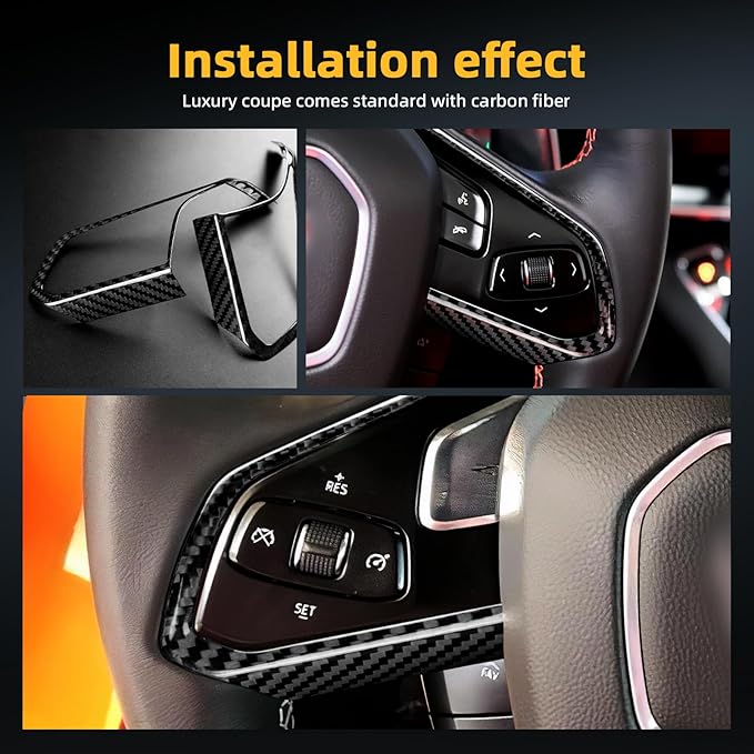Steering Wheel Button Frames Covers with Real Carbon Fiber - 2PCS for C8 Steering Wheel Button Frames Stickers, Steering Wheel Accessories for Corvette C8 2020 2021 2022 2023 2024 2025 (Black)