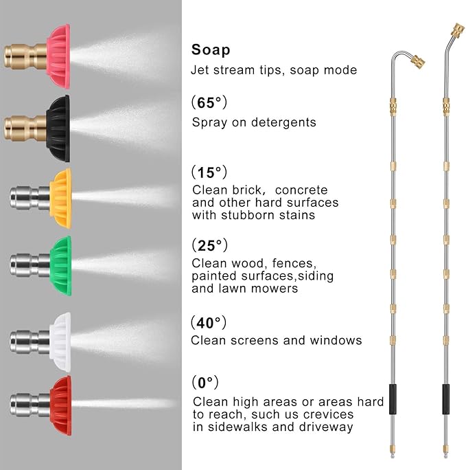 Mudder 10FT Pressure Washer Extension Wand, Pressure Washer Accessories with 7 Replacement Lance, Curved Rod (30 or 120 Degree), 6 Spray Nozzle Tips, 10 O-rings, 1/4" Quick Connector, 4000 PSI